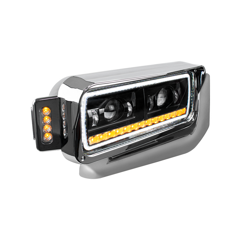 High Power LED Black Projection Headlight Assembly With Mounting Arm & Turn Signal - Passenger