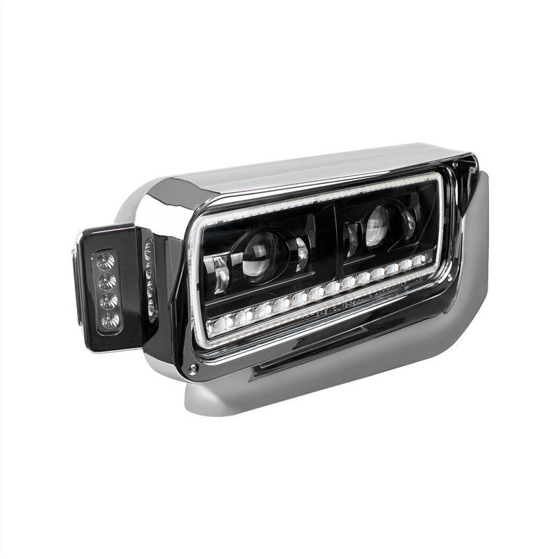 High Power LED Black Projection Headlight Assembly With Mounting Arm & Turn Signal - Passenger