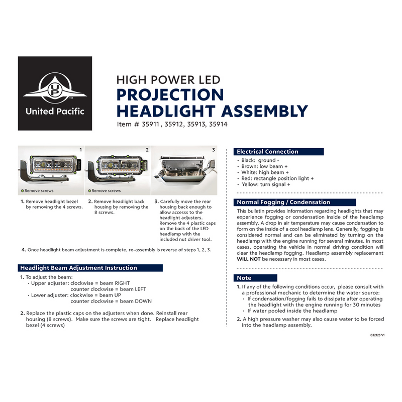 High Power LED Black Projection Headlight Assembly With Mounting Arm & Turn Signal - Passenger