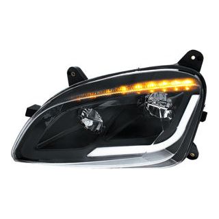 Wheat BLACK LED HEADLIGHT W/SEQUENTIAL LED TURN SIGNAL FOR PETERBILT 579 (2012-21) & 587 (2010-16) - DRIVER headlight