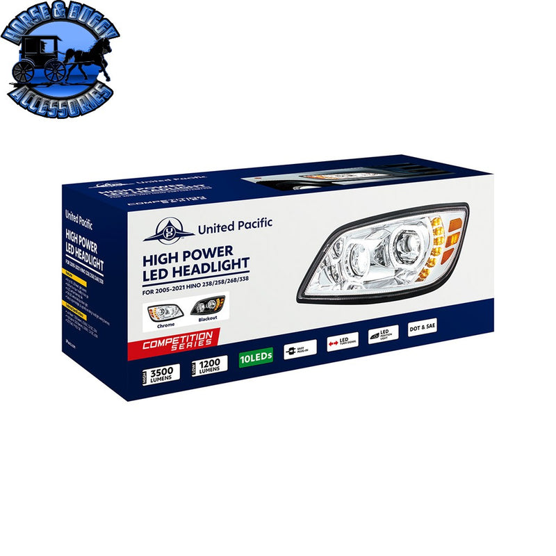 10 LED Headlight For 2005-2021 Hino 238/258/268/338 (Choose Side) (Choose Color) Headlight Driver / Chrome,Driver / Black,Passenger / Chrome,Passenger / Black Beige