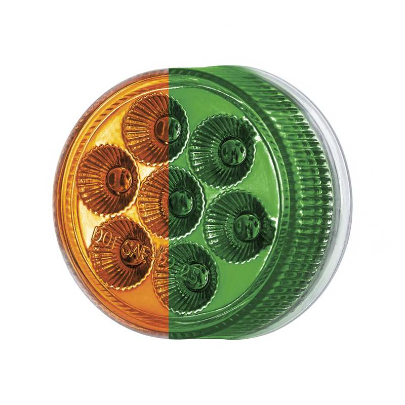 Double Fury 7 LED 2" Round Clearance/Marker Light-Amber & Green LED/Clear Lens