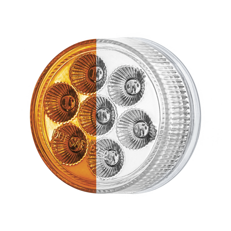 Double Fury 7 LED 2" Round Clearance/Marker Light-Amber & White LED/Clear Lens