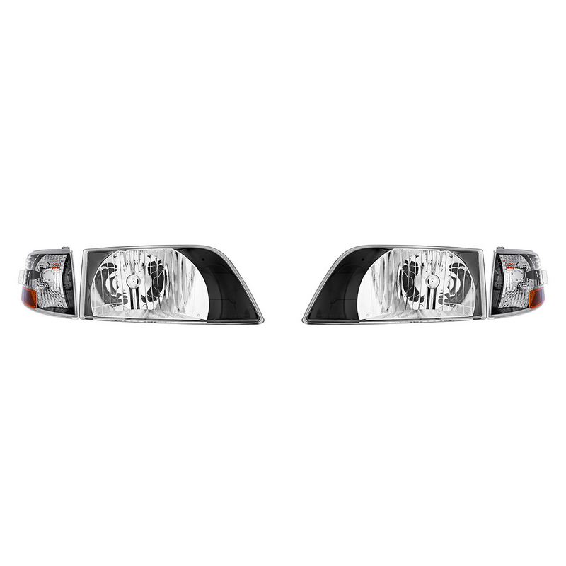 Black Bezel Headlight Assembly With Turn Signal For 1996-2003 Volvo VN (Set)