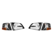 Black Bezel Headlight Assembly With Turn Signal For 1996-2003 Volvo VN (Set)