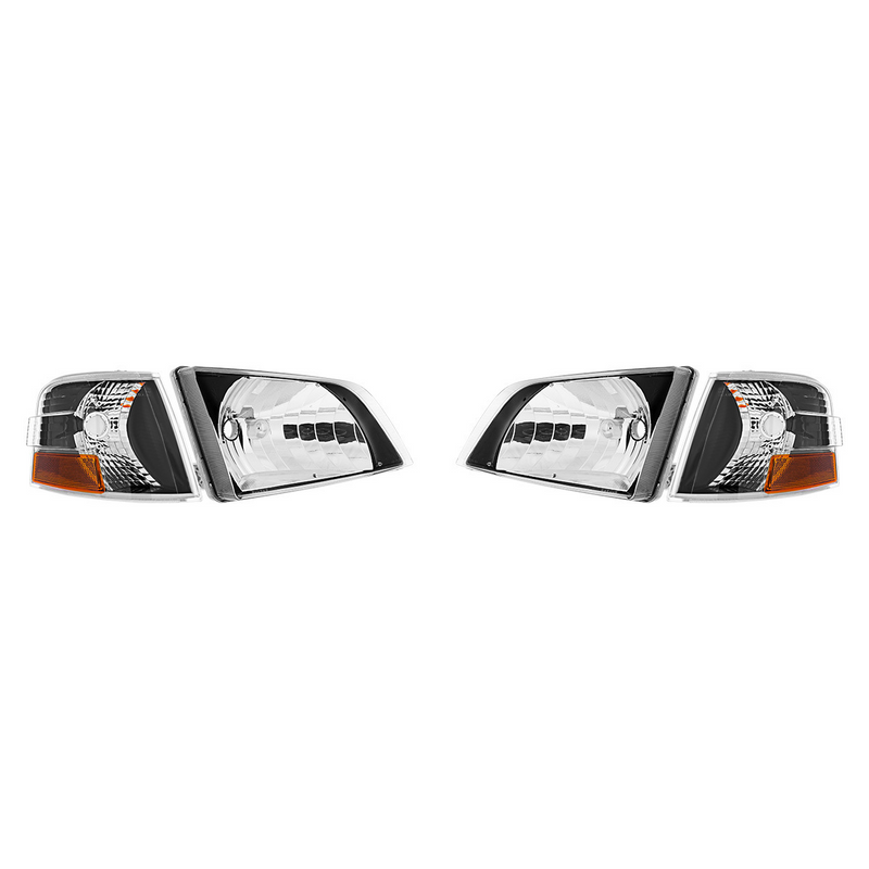 Black Bezel Headlight Assembly With Turn Signal For 1996-2003 Volvo VN (Set)