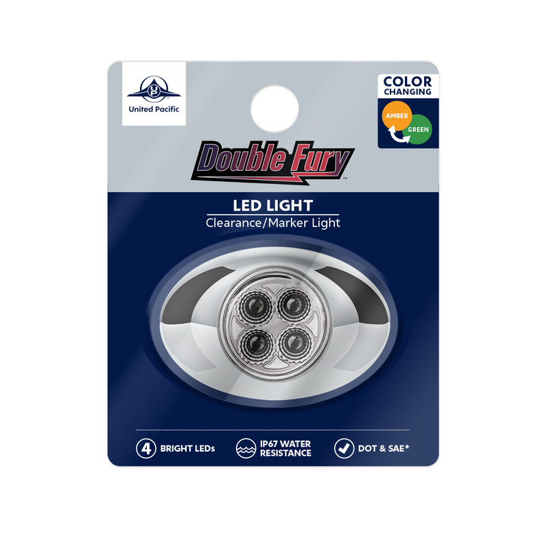 4 LED Double Fury Light (Clearance/Marker)-Amber & Green LED/Clear Lens