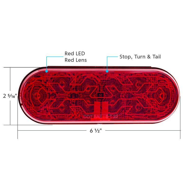 10 LED 6" Oval Light (Stop, Turn & Tail) With Heated Lens - Red LED/Red Lens