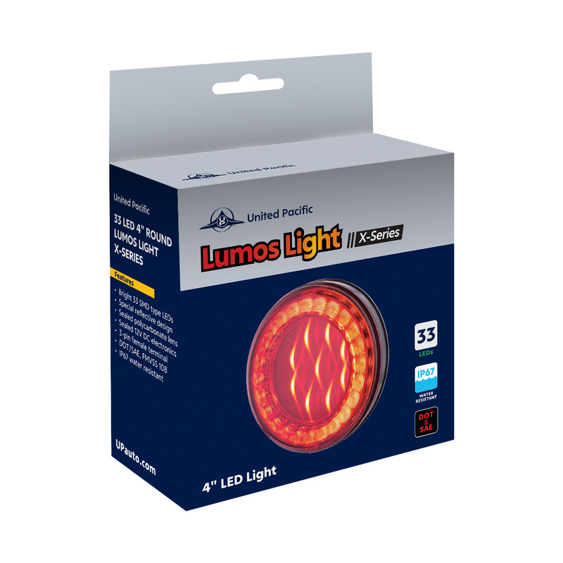 33 LED 4" Round Lumos Light X-Series (Stop, Turn & Tail) - Red LED/Clear Lens