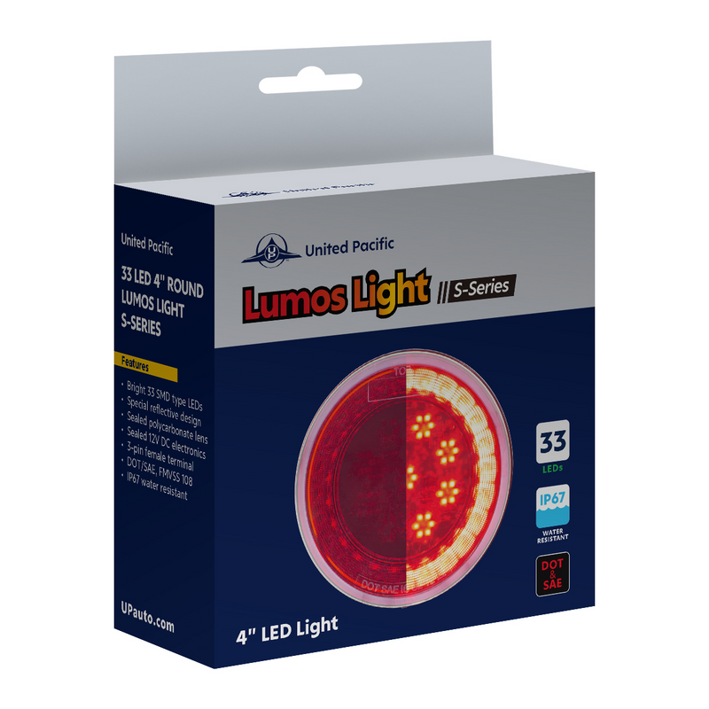 33 LED 4" Round Lumos Light S-Series (Stop, Turn & Tail) - Red LED/Red Lens