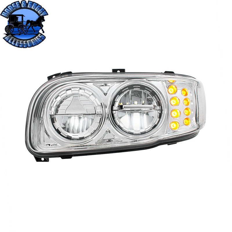 High Power LED Headlight With 8 LED Turn & 4 LED Position Light For 2008-2024 Peterbilt 389 (Choose side) (Choose color) HEADLIGHT Driver / Chrome Light Gray
