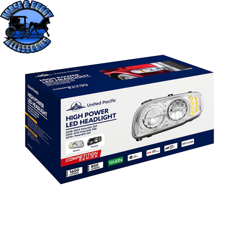 High Power LED Headlight With 8 LED Turn & 4 LED Position Light For 2008-2024 Peterbilt 389 (Choose side) (Choose color) HEADLIGHT Driver / Chrome,Driver / Black,Passenger / Chrome,Passenger / Black Antique White