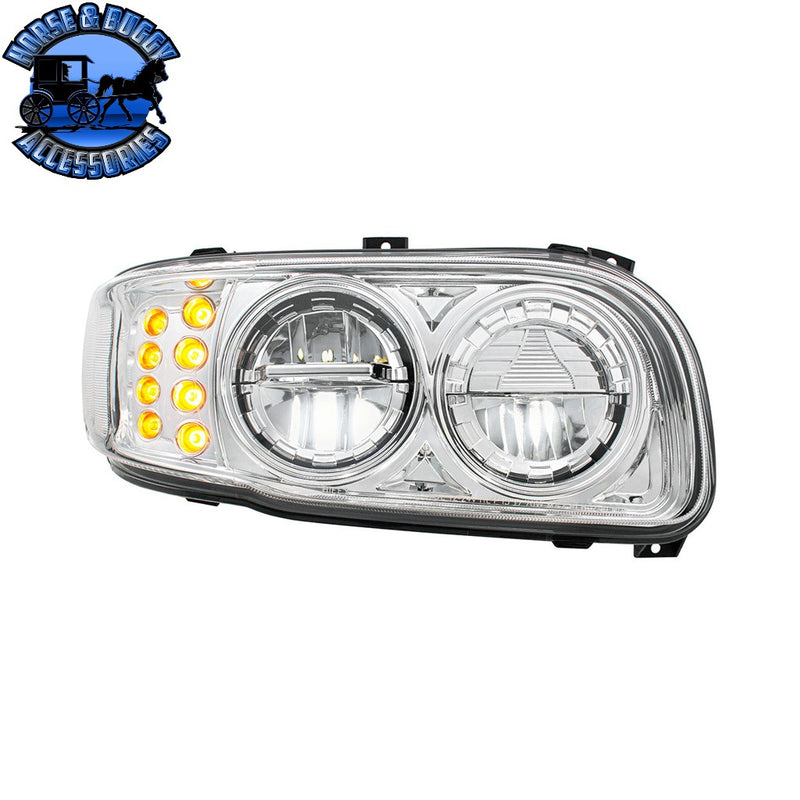 High Power LED Headlight With 8 LED Turn & 4 LED Position Light For 2008-2024 Peterbilt 389 (Choose side) (Choose color) HEADLIGHT Passenger / Chrome Light Gray