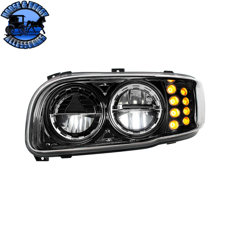 High Power LED Headlight With 8 LED Turn & 4 LED Position Light For 2008-2024 Peterbilt 389 (Choose side) (Choose color) HEADLIGHT Driver / Black Light Gray