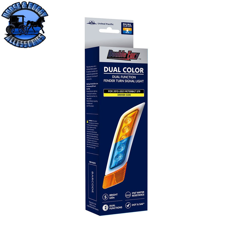 Double Fury 5 LED Fender Turn Signal Light For 2012-2021 Peterbilt 579 (Choose Color) (Choose Side) FENDER TURN SIGNAL LIGHT Amber & Blue LED / Driver,Amber & Blue LED / Passenger,Amber & Green LED / Driver,Amber & Green LED / Passenger,Amber & Red LED / Driver,Amber & Red LED / Passenger,Amber & White LED / Driver,Amber & White LED / Passenger Midnight Blue