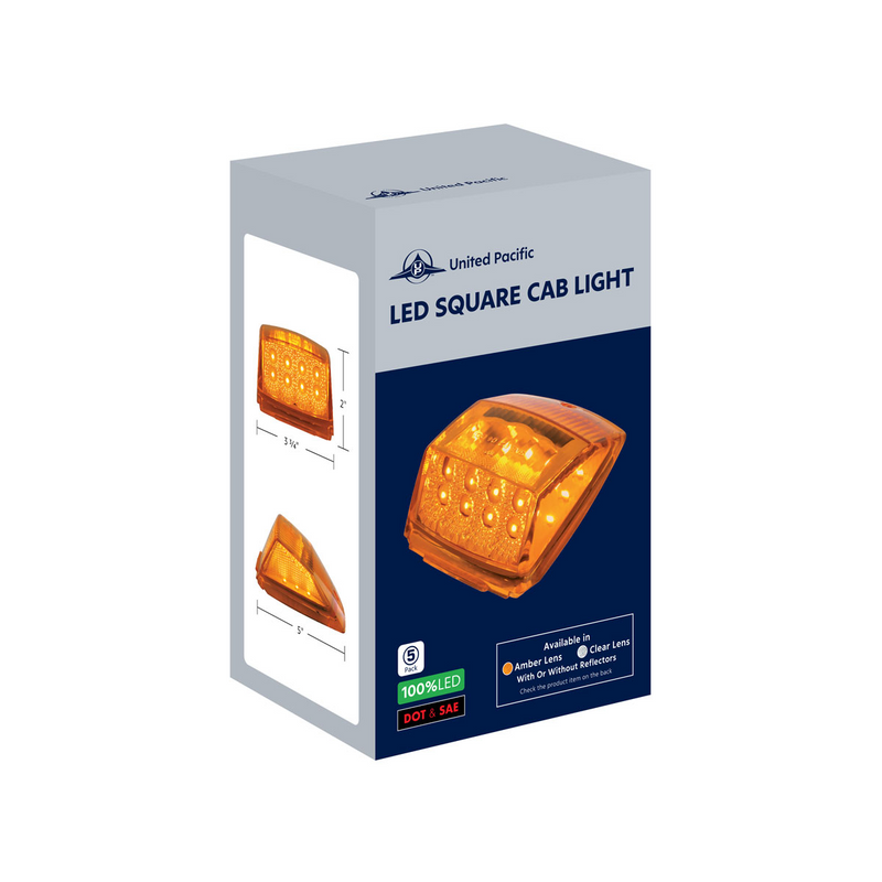 UP-36402 17 LED Reflector Square Cab Light - Amber LED/Clear Lens (5-Pack)