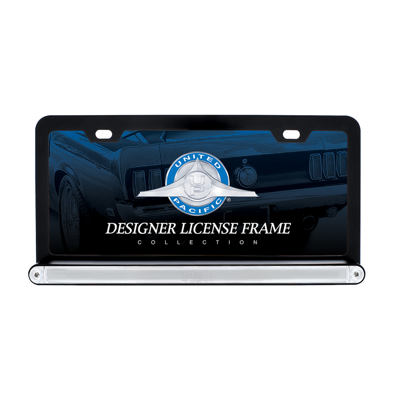 Black License Plate Frame With 24 LED 12" GloLight Bar - Red LED/Clear Lens