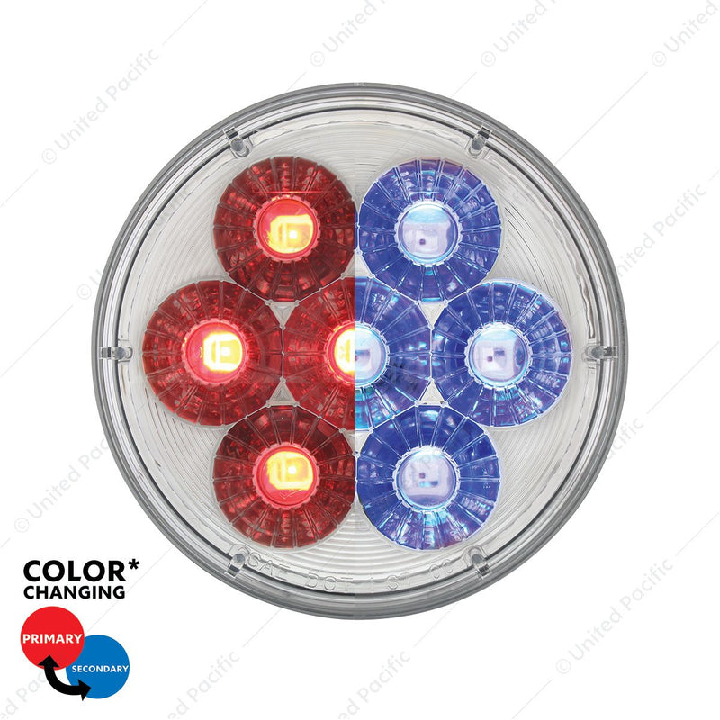 36529 14 LED 4" Round Double Fury (Stop, Turn & Tail) - Red & Blue LED/Clear Lens