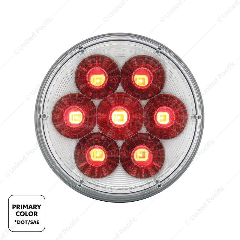 36529 14 LED 4" Round Double Fury (Stop, Turn & Tail) - Red & Blue LED/Clear Lens