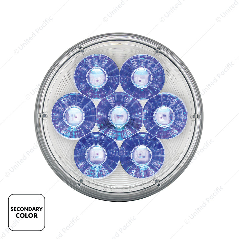 36529 14 LED 4" Round Double Fury (Stop, Turn & Tail) - Red & Blue LED/Clear Lens
