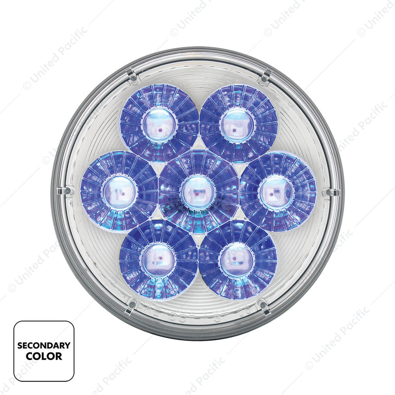 14 LED 4" redondo doble furia (señal de giro) - LED ámbar y azul/lente transparente