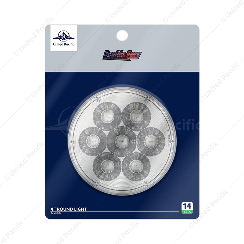 14 LED 4" redondo doble furia (señal de giro) - LED ámbar y azul/lente transparente