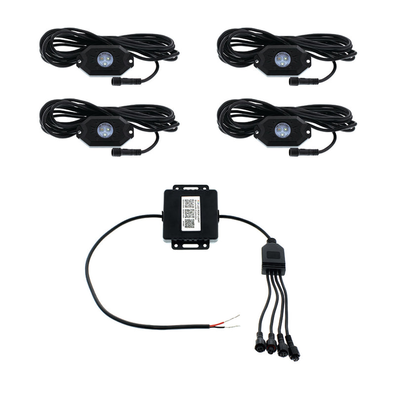 Bluetooth RGB Multi-Color 500 Lumen LED Rock Light 4-Piece Kit #36604 underglow Black