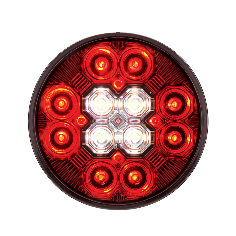 4" Round Combo Light With 12 LED Stop, Turn & Tail & 16 LED Back-Up - Red LED/Red Lens