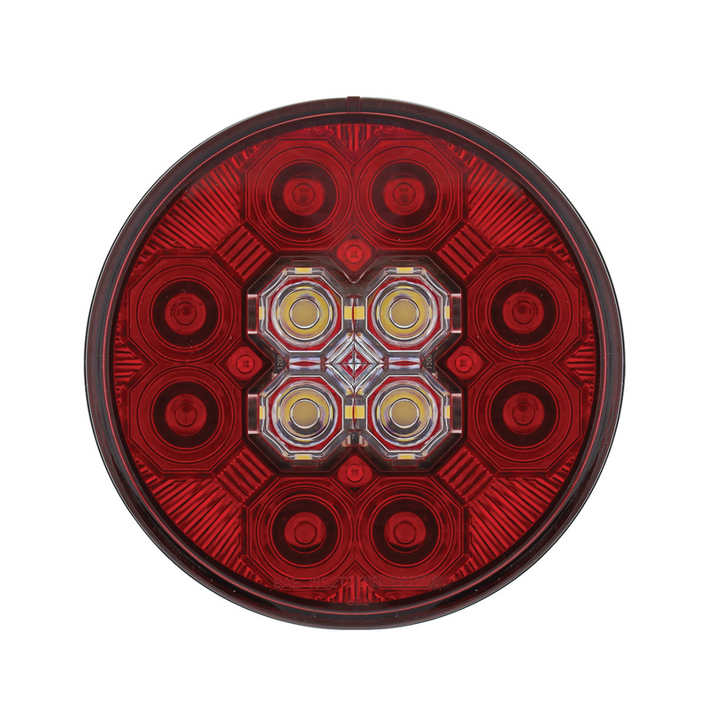 4" Round Combo Light With 12 LED Stop, Turn & Tail & 16 LED Back-Up - Red LED/Red Lens
