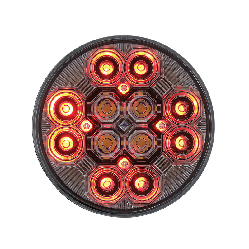 4" Round Combo Light With 12 LED Stop, Turn & Tail & 16 LED Back-Up - Red LED/Clear Lens