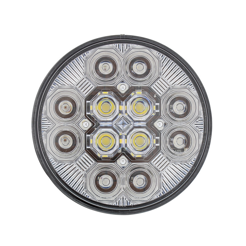 4" Round Combo Light With 12 LED Stop, Turn & Tail & 16 LED Back-Up - Red LED/Clear Lens