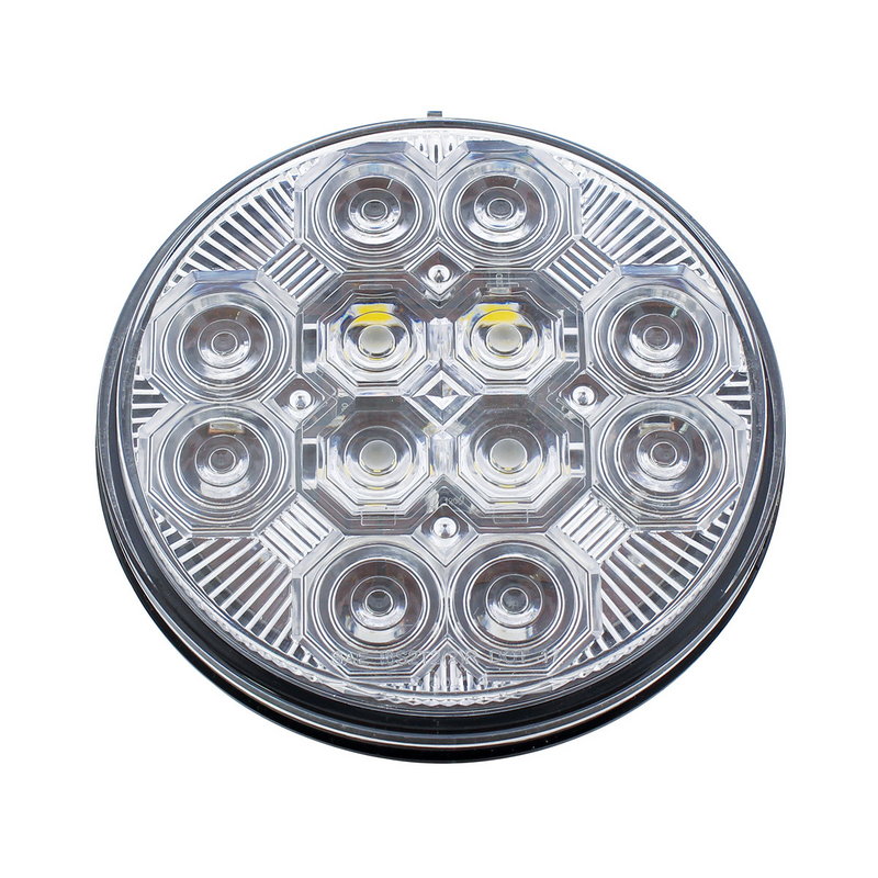 4" Round Combo Light With 12 LED Stop, Turn & Tail & 16 LED Back-Up - Red LED/Clear Lens