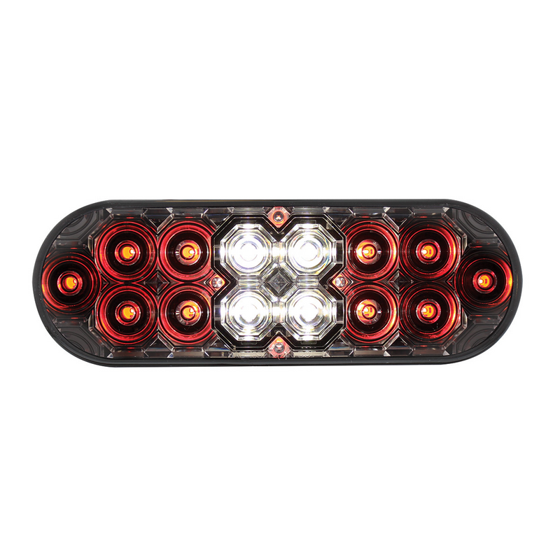 6" Oval Combo Light With 14 LED Stop, Turn & Tail & 16 LED Back-Up - Red LED/Clear Lens