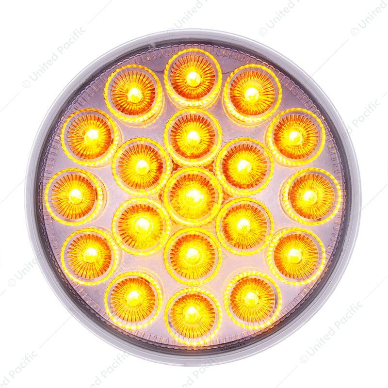 Furia doble redonda de 19 LED de 4" (parada, giro, cola) con luz de advertencia - LED rojo y ámbar/lente transparente