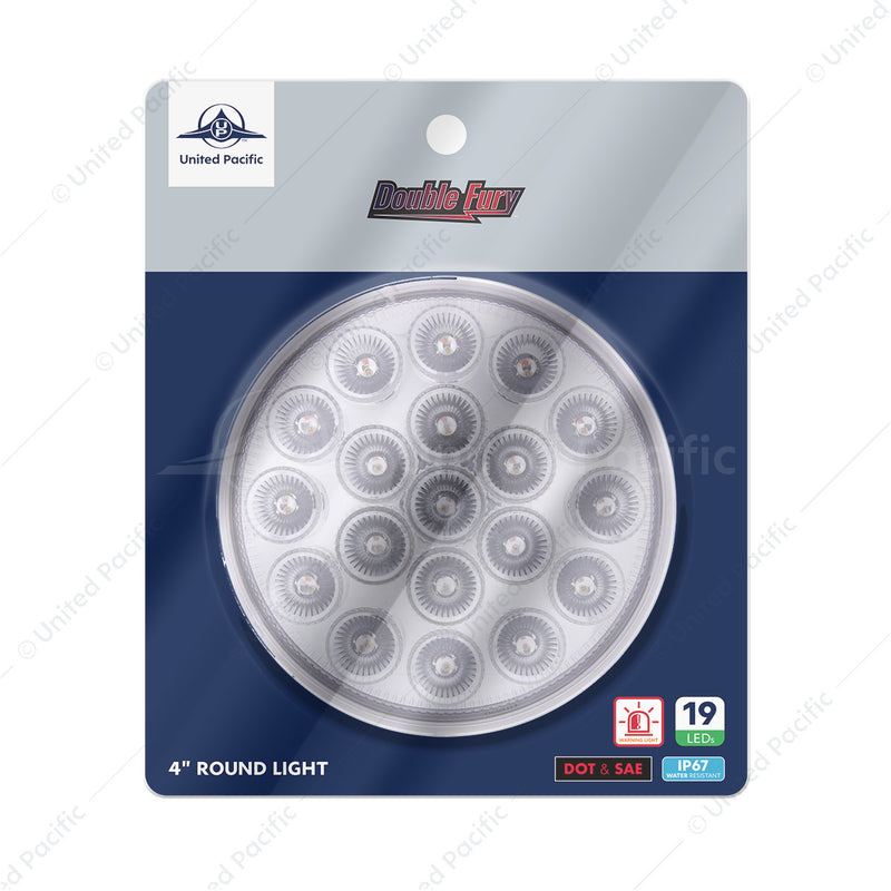 Furia doble redonda de 19 LED de 4" (parada, giro, cola) con luz de advertencia - LED rojo y ámbar/lente transparente