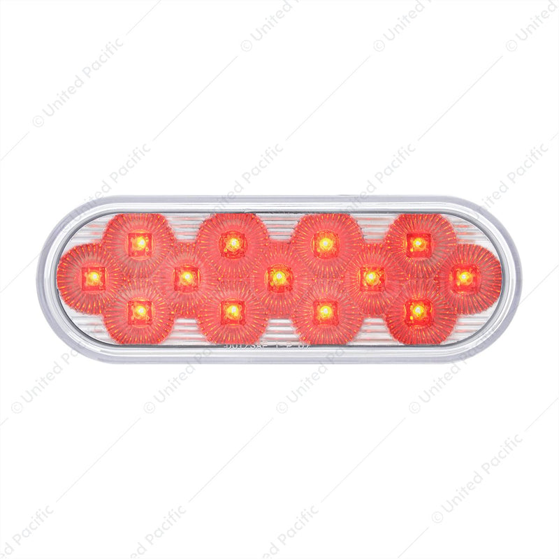 36723 13 LED 6" Oval Double Fury (Stop, Turn & Tail) With Warning Light - Red & Amber LED/Clear Lens