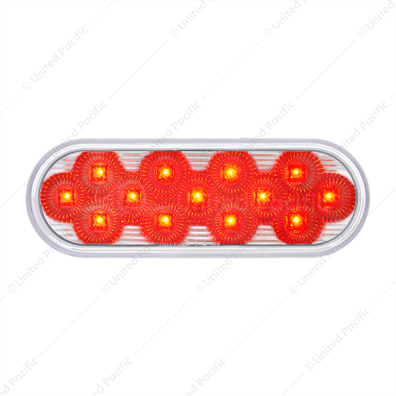 36723 13 LED 6" Oval Double Fury (Stop, Turn & Tail) With Warning Light - Red & Amber LED/Clear Lens