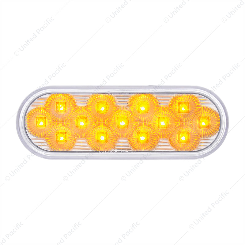 36723 13 LED 6" Oval Double Fury (Stop, Turn & Tail) With Warning Light - Red & Amber LED/Clear Lens