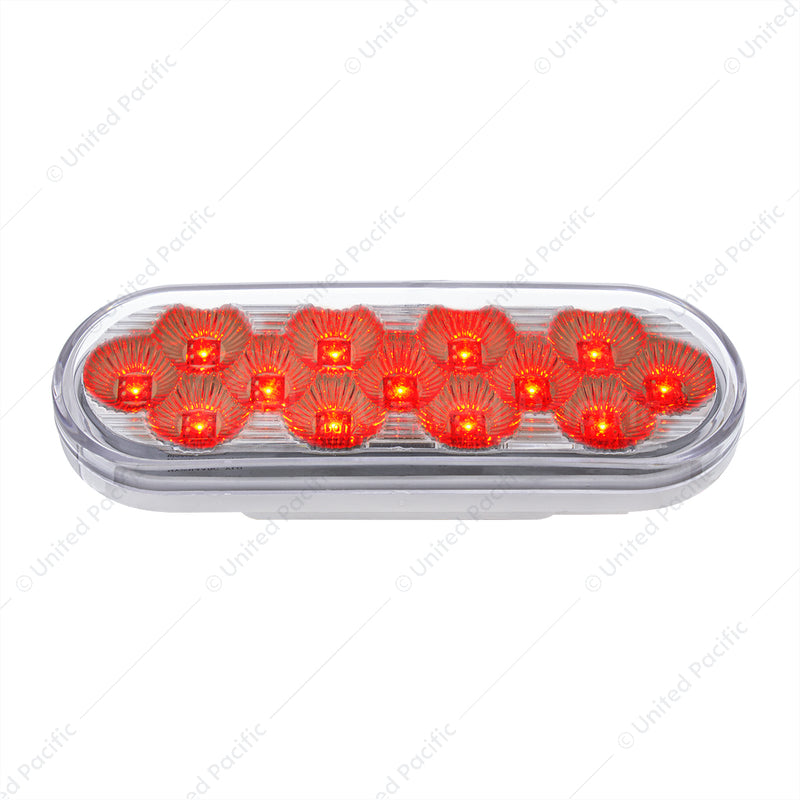 36723 13 LED 6" Oval Double Fury (Stop, Turn & Tail) With Warning Light - Red & Amber LED/Clear Lens