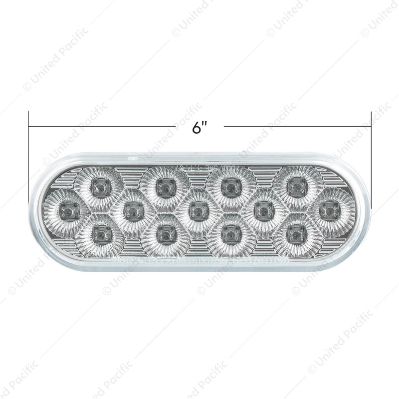36723 13 LED 6" Oval Double Fury (Stop, Turn & Tail) With Warning Light - Red & Amber LED/Clear Lens