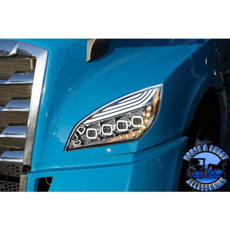 QUAD-LED HEADLIGHT WITH LED DRL & SEQ. SIGNAL FOR 2018-2023 FREIGHTLINER CASCADIA (Choose Color) (Choose Side) HEADLIGHT Chrome / Driver's Side,Chrome / Passenger's side,Black / Driver's Side,Black / Passenger's side Dark Cyan