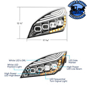 QUAD-LED HEADLIGHT WITH LED DRL & SEQ. SIGNAL FOR 2018-2023 FREIGHTLINER CASCADIA (Choose Color) (Choose Side) HEADLIGHT Chrome / Driver's Side,Chrome / Passenger's side,Black / Driver's Side,Black / Passenger's side Light Gray
