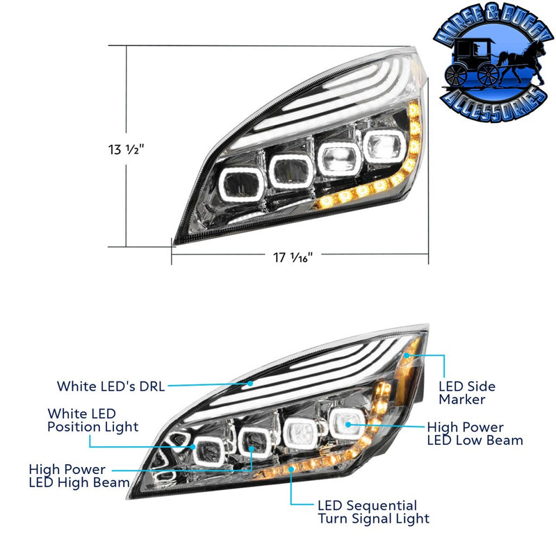 QUAD-LED HEADLIGHT WITH LED DRL & SEQ. SIGNAL FOR 2018-2023 FREIGHTLINER CASCADIA (Choose Color) (Choose Side) HEADLIGHT Chrome / Driver's Side,Chrome / Passenger's side,Black / Driver's Side,Black / Passenger's side Light Gray