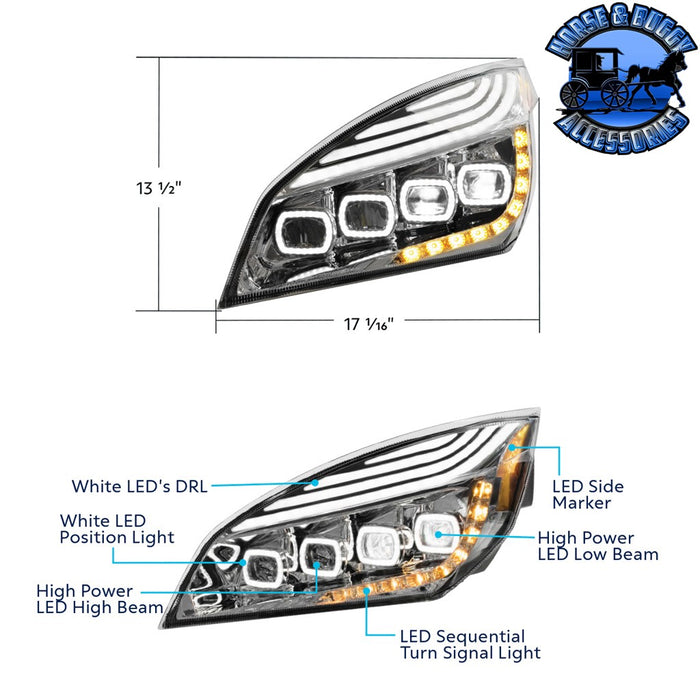 Light Gray QUAD-LED HEADLIGHT WITH LED DRL & SEQ. SIGNAL FOR 2018-2023 FREIGHTLINER CASCADIA (Choose Color) (Choose Side) HEADLIGHT Chrome / Driver's Side,Chrome / Passenger's side,Black / Driver's Side,Black / Passenger's side