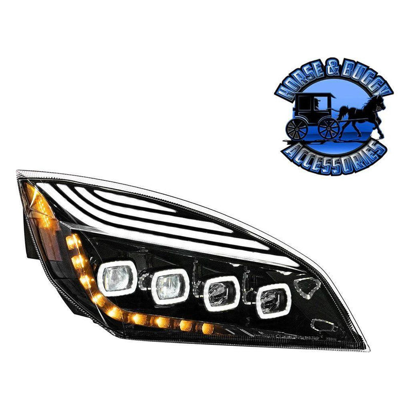 QUAD-LED HEADLIGHT WITH LED DRL & SEQ. SIGNAL FOR 2018-2023 FREIGHTLINER CASCADIA (Choose Color) (Choose Side) HEADLIGHT Black / Passenger's side Light Gray