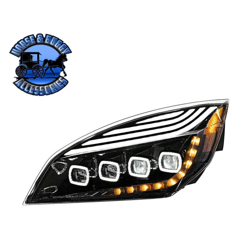 QUAD-LED HEADLIGHT WITH LED DRL & SEQ. SIGNAL FOR 2018-2023 FREIGHTLINER CASCADIA (Choose Color) (Choose Side) HEADLIGHT Black / Driver's Side Light Gray