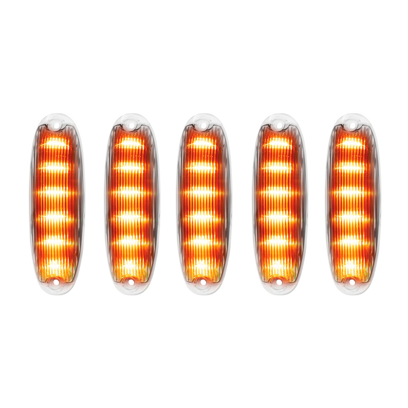 6 Amber LED Cab Lights For 2008-2017 Freightliner Cascadia - Clear Lens (5-Pack)