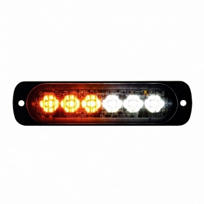 Luz de advertencia direccional súper delgada de 6 LED de alta potencia - LED ámbar y blanco (a granel)