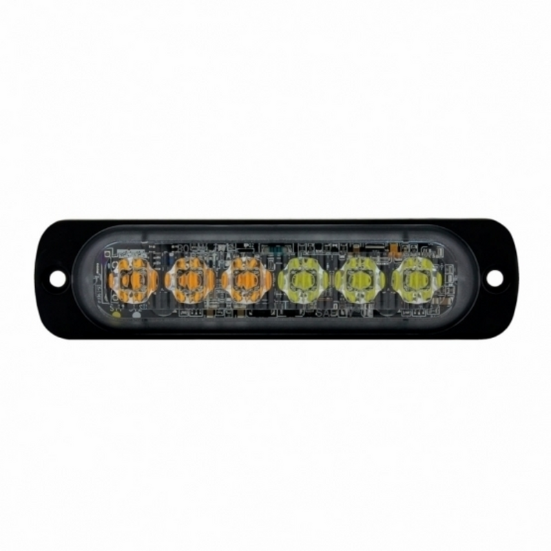 Luz de advertencia direccional súper delgada de 6 LED de alta potencia - LED ámbar y blanco (a granel)