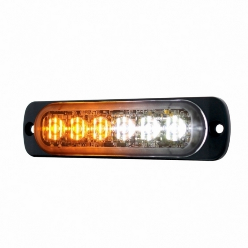 Luz de advertencia direccional súper delgada de 6 LED de alta potencia - LED ámbar y blanco (a granel)